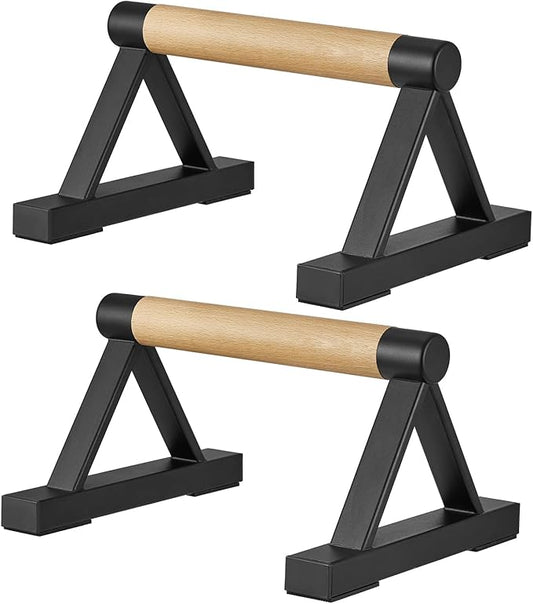 1 Pair Wooden Parallettes Push Up Bars for Men, Strength Training Pushup Stands Handles for Home Calisthenics, Fitness, Floor Workouts Solid Wood with White Metal Bracket - Support 500 lbs