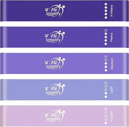 Fit Simplify Resistance Loop Exercise Bands with Instruction Guide and Carry Bag, Set of 5