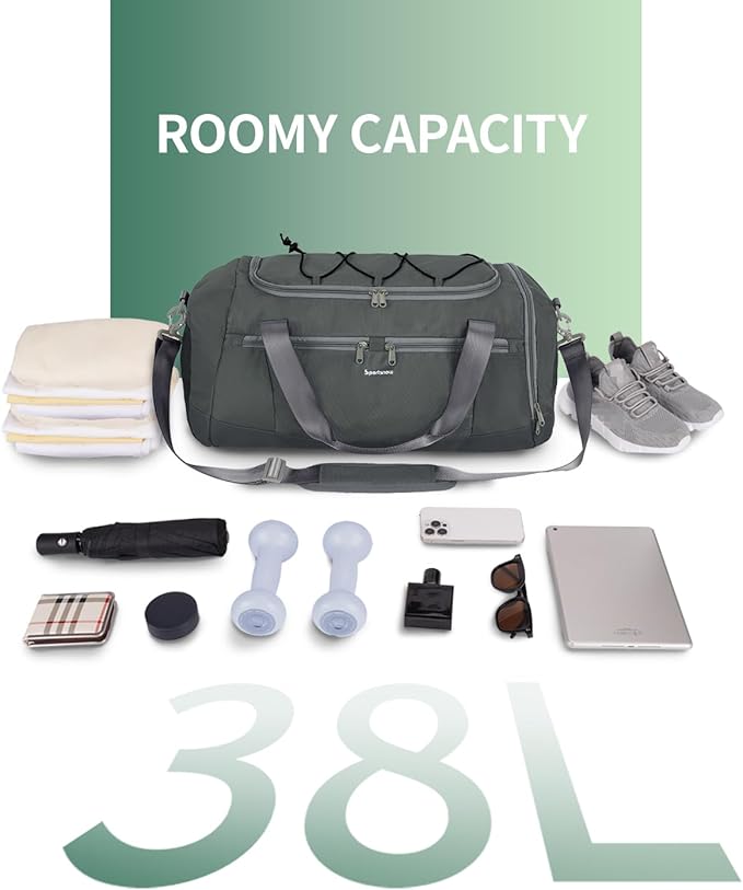 Sportsnew Gym Bag for Women with Shoe Compartment Wet Pocket & Yoga Mat Holder,Mens Duffel Bag for Travel with Laptop Compartment,Weekender Overnight Carry On Bag for Men(Army Green Patent Pending)