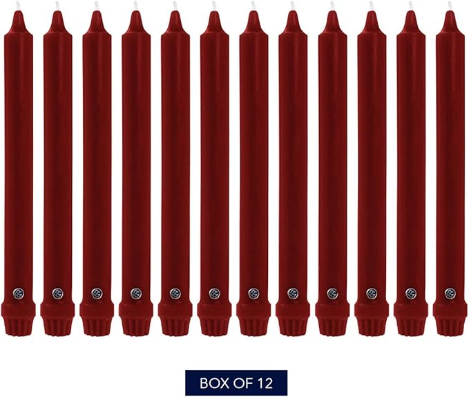 Colonial Candle Unscented Taper Candle, Classic Collection, Traditional Cranberry, 8 in, Pack of 12 - Up to 6 Hours Burn