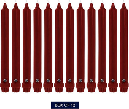 Colonial Candle Unscented Taper Candle, Classic Collection, Traditional Cranberry, 8 in, Pack of 12 - Up to 6 Hours Burn