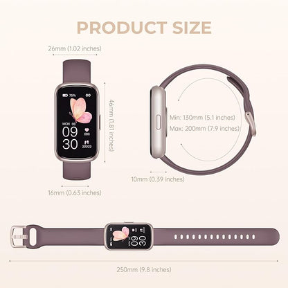 Health Fitness Tracker Smart Watch with 24/7 Heart Rate, Blood Oxygen, Sleep Tracker, Pedometer, 3 Colorful Bands & 3ATM Waterproof Activity Tracker with Step Calorie Counter, Smoke Violet
