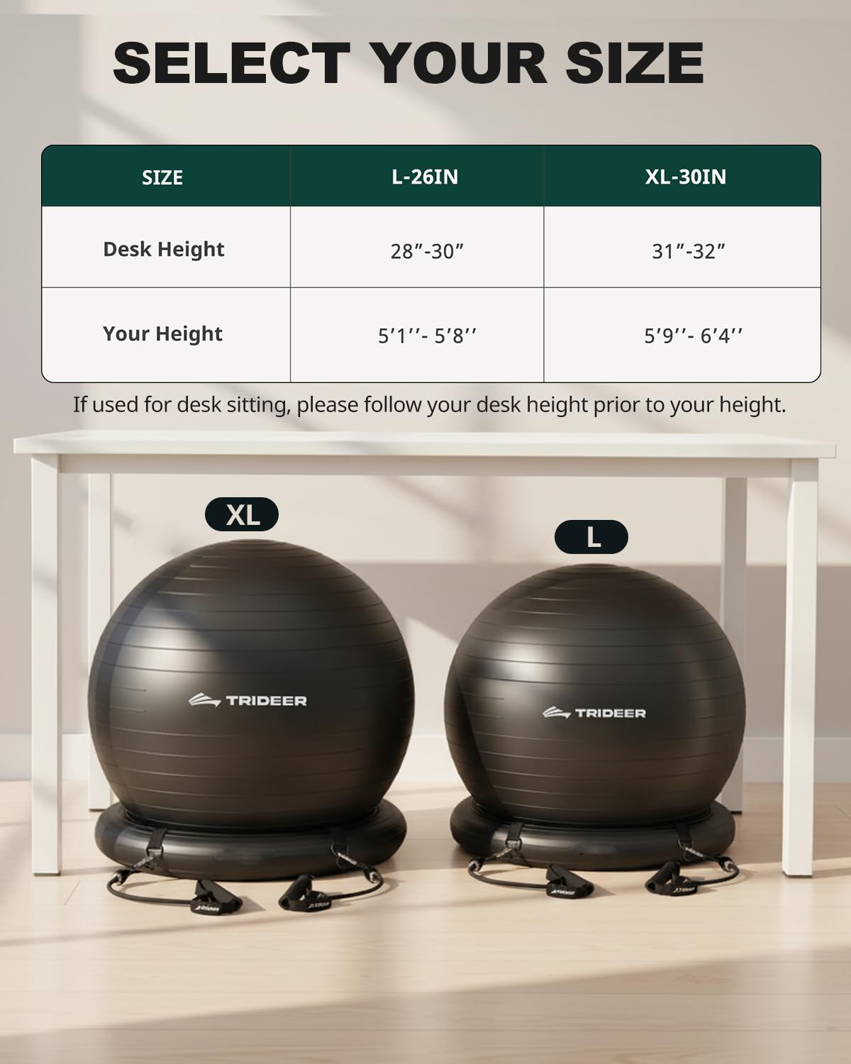 Trideer Exercise Ball Chair with Bands, Stability Ball for Office & Fitness