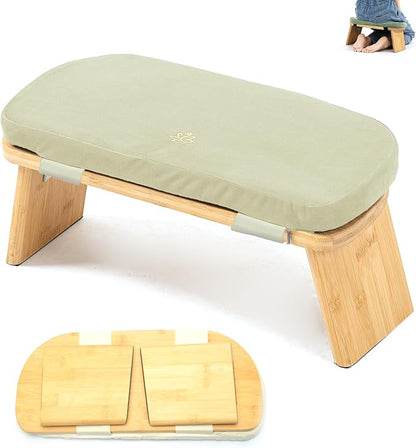 Meditation Bench, Bamboo Meditation Stool, Folding Kneeling Meditation Bench, Seiza Prayer Bench, Prayer Bench with Meditation Cushion, Kneeling Stool (Beige)