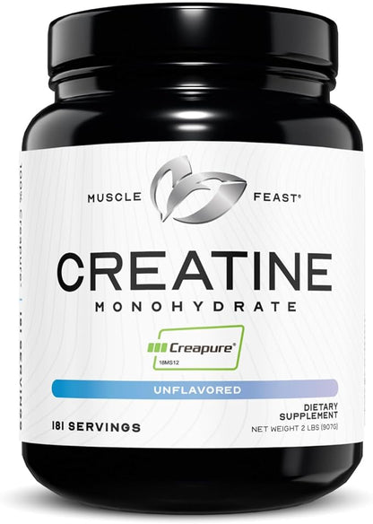 Muscle Feast Creapure Creatine Monohydrate Powder, Vegan Keto Friendly Gluten-Free, Mass Gainer, Muscle Recovery Supplement and Trusted Creatine for Muscle Growth, Creatine Powder, Unflavored, 2lb