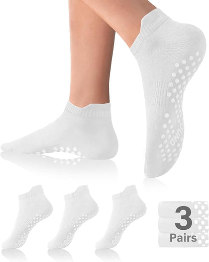 DIBAOLONG Pilates Socks with Grips for Women Yoga Socks Non Slip Barre Hospital Socks 6-Pairs Grippy Ankle Socks