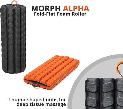 Morph Foam Roller (Alpha-Midnight) Collapsible Travel Foam Roller for Back Pain Relief, Workout Muscle Recovery, Back Massager, Deep Tissue Leg Massage, Back Cracker, Stretcher; Small, Portable