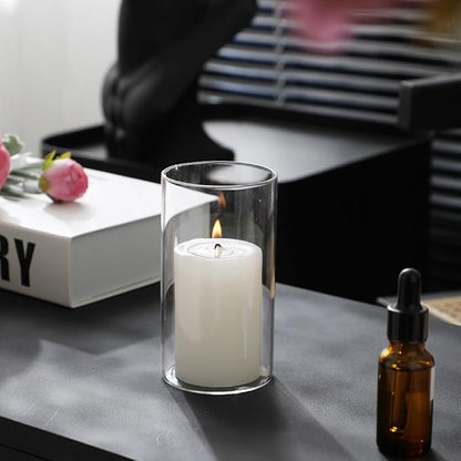 24 Pcs White Pillar Candles and Glass Candle Holders, Clear Cylinder Vases Pillar Candle Holders for Pillar Candles, Hurricane Candle Set for Wedding Party, Event, Home Office Decor