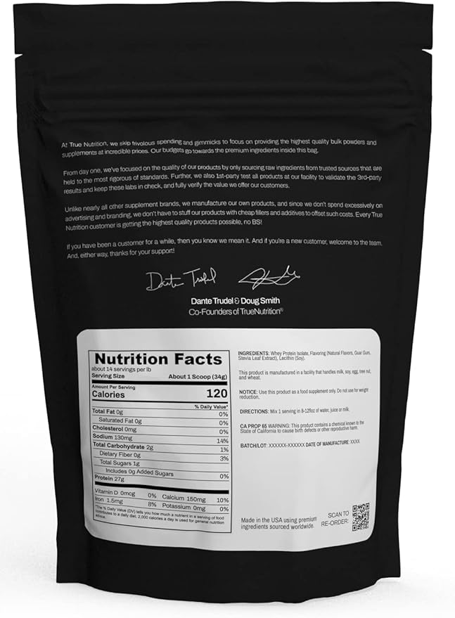 True Nutrition - Vanilla Whey Protein Isolate Cold-Filtration - 100% Whey Protein Powder - 27g Protein per Serving - Mixes Easily and Tastes Great - Third Party Tested - French Vanilla - 1lb