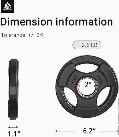 LIONSCOOL 2-Inch Rubber Olympic Grip Weight Plates for Strength Training, Weightlifting, Solid Cast Iron Plate for Barbell in Single/Pair/Set for Home & Gym (2.5-45LB), One Year Warranty