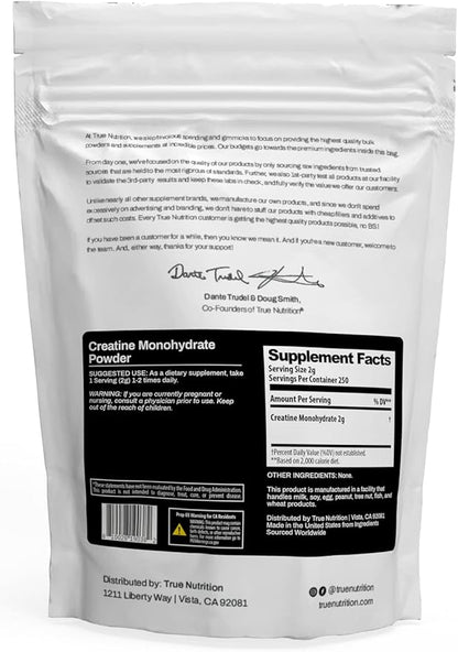 True Nutrition - Creatine Monohydrate Powder - Micronized Creatine Powder - Promotes Lean Muscle Growth, Muscular Strength, and Workout Intensity - Pre and Post Workout Supplement (500 g)