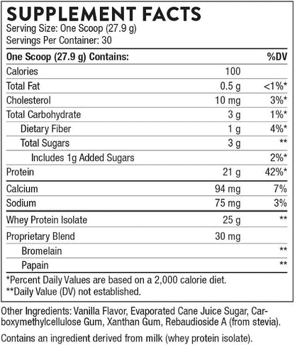 THORNE - Whey Protein Isolate - 21 Grams of Easy-to-Digest Whey Protein Powder - NSF Certified for Sport - Vanilla - 29.5 Ounces - 30 Servings