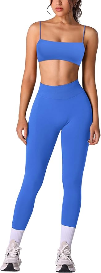 Workout sets for women 2 piece:Spaghetti Straps BacklessTop Bra and High Rise leggings for yoga
