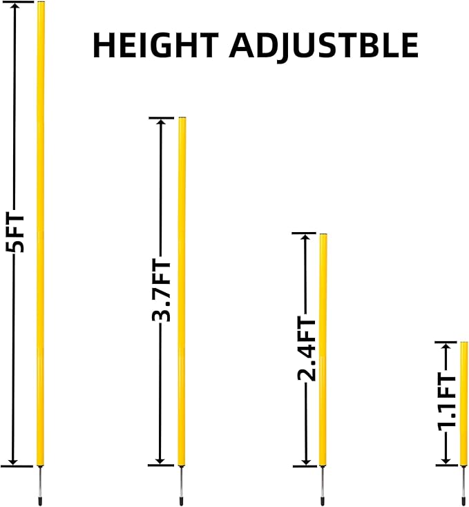6 Pcs 5FT Adjustable Agility Training Poles for Soccer,Basketball,Football,Dog,Horse Training-Speed and Agility Training Equipment Sports Training Sticks with Stainless Steel Ground Nails