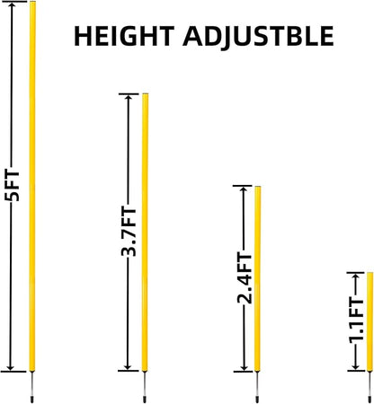 6 Pcs 5FT Adjustable Agility Training Poles for Soccer,Basketball,Football,Dog,Horse Training-Speed and Agility Training Equipment Sports Training Sticks with Stainless Steel Ground Nails