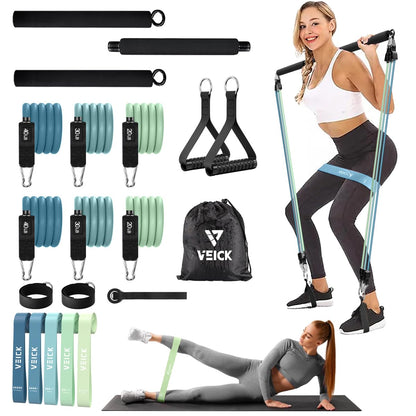 VEICK Pilates Bar Kit with Resistance Bands, Elastic Workout Bands for Men and Women, Set of 5