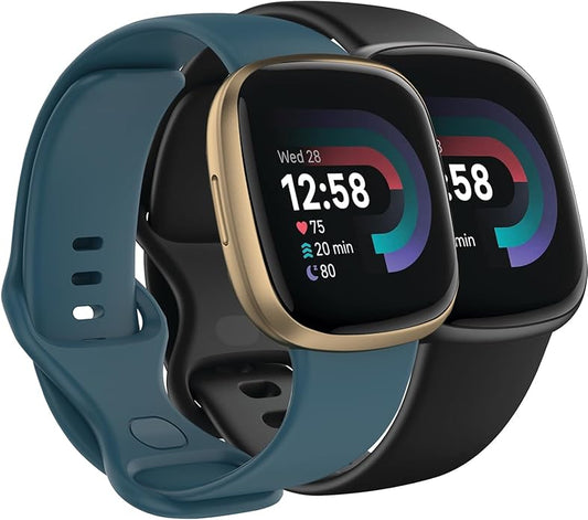 Compatible with Fitbit Versa 4 / Fitbit Versa 3 / Fitbit Sense/Sense 2 Bands, Soft Silicone Replacement band for Women Men 2 Pack