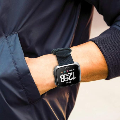 FINTIE Bands Compatible with Fitbit Versa 2/1 / Lite Edition, Soft Nylon Replacement Strap Wristband Accessories (Black)