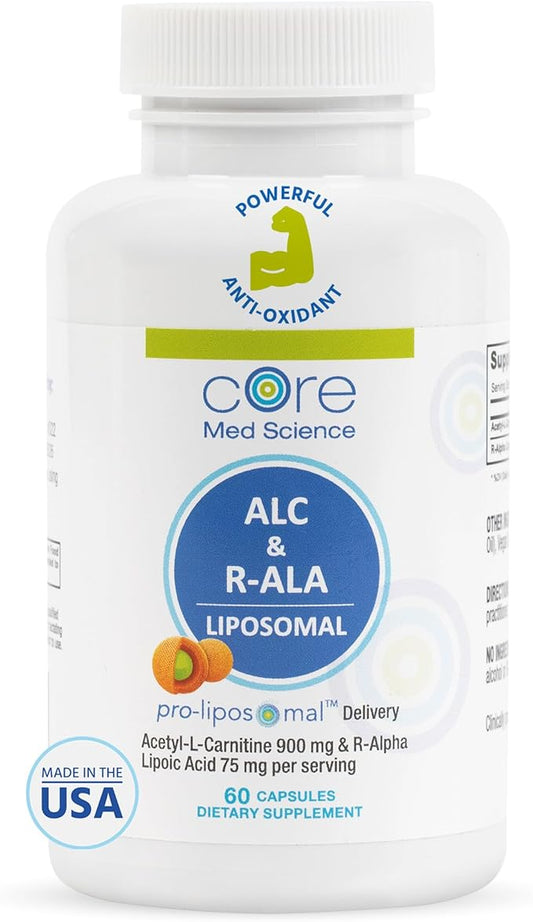 Core Med Science Liposomal ALC & R-ALA Supplement Capsules - Acetyl-L-Carnitine (900mg) & R-Alpha