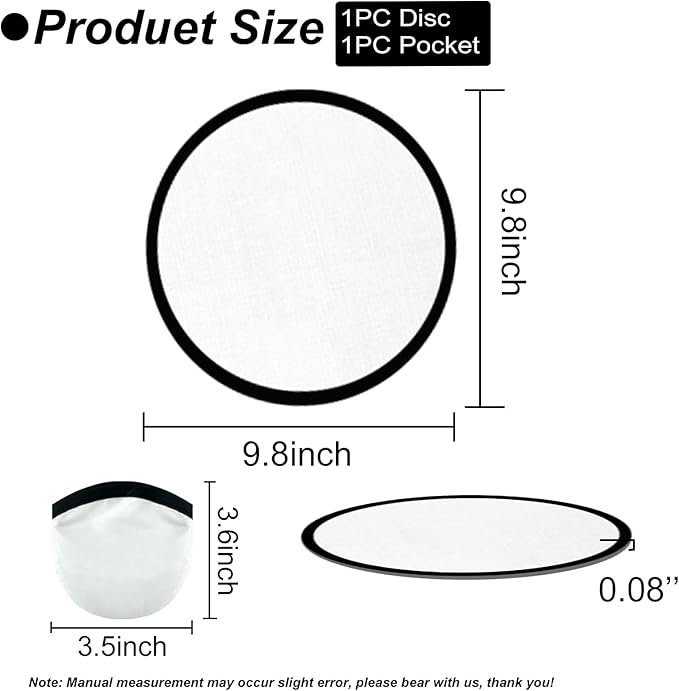 1PC Foldable Flying Disc Fans with Bags, 9.8'' DIY Handheld Black Egde Fabric Folding Fan for Outdoor Game Activities Birthday Party Favors End of Year Student Gifts, White