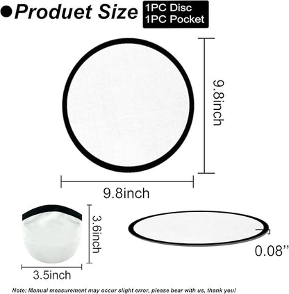 1PC Foldable Flying Disc Fans with Bags, 9.8'' DIY Handheld Black Egde Fabric Folding Fan for Outdoor Game Activities Birthday Party Favors End of Year Student Gifts, White