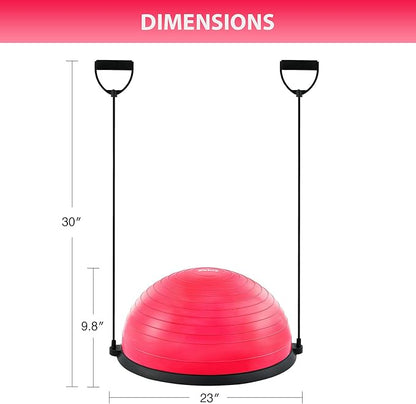 ZELUS Balance Ball Trainer with Resistance Bands and Foot Pump, Inflatable Yoga Ball for Home Gym Workouts, 23 Inch Exercise Half Ball for Balance Training Core Strength Fitness More, 330lb Cap