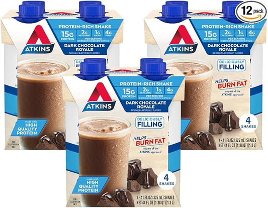 Atkins Dark Chocolate Royale Protein Shake, High Protein Shakes, Low Glycemic, Low Carb and Low