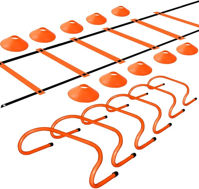 TNZMART Agility Ladder and Disc Cones Training Set Adjustable Rungs Training Ladder with 10 Plastic Sport Cones for Training