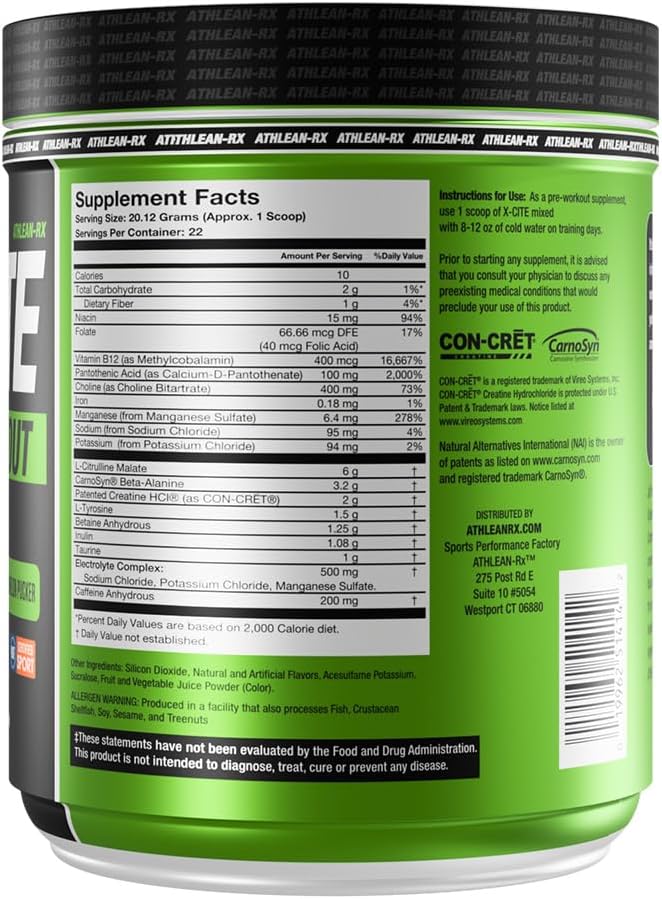 ATHLEAN-X X-CITE Pre-Workout Supplement - Boost Energy, Endurance, and Focus with Natural Ingredients - Jolly Watermelon Pucker