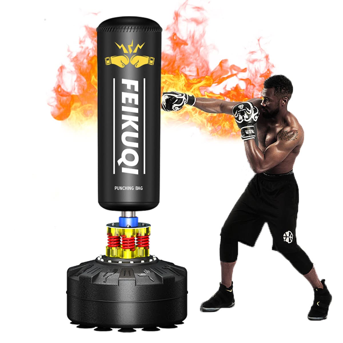 Standing Punching Bag for Adults, Feikuqi 205lbs Boxing Bag with Stand, Shock Absorber, Suction Cup
