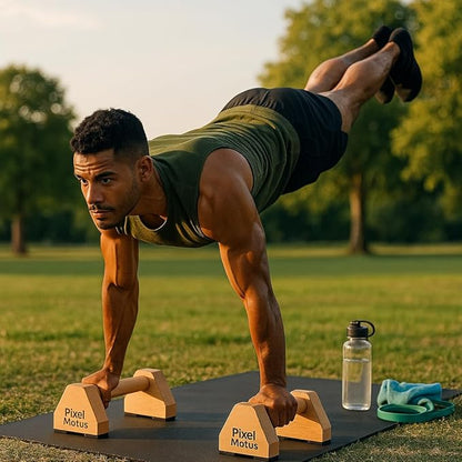 Wooden Parallettes Bars Calisthenics Push Up Bars for Handstand Dips & Balance Training Solid Wood Pushup Handles Non Slip Feet Set of 2