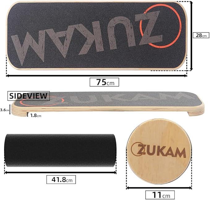 Balance Board Trainer, Wooden Balancing Board with Workout Guide to Exercise and Build Core Stability, Wobble Board for Skateboard, Hockey, Snowboard & Surf Training