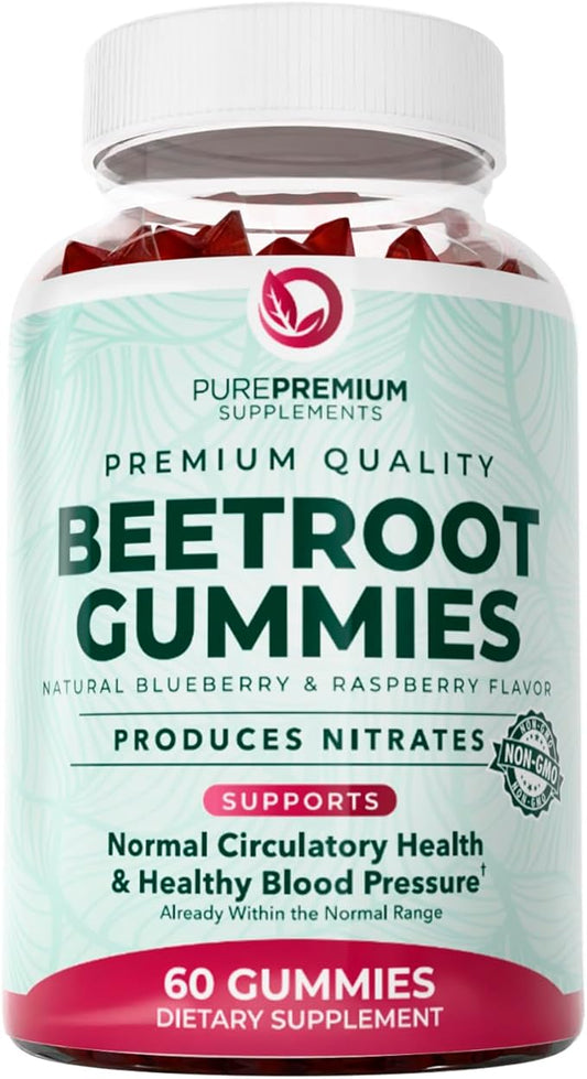 PurePremium Beet Root Gummies - 60 Sugar Free Chews (50:1 Equivalent 1500 mg) - Super Nitric Oxide