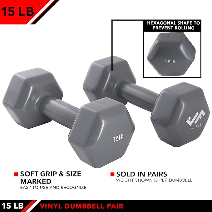 JFIT Dumbbell Pairs or Sets – Neoprene & Vinyl Coated Hand Weights for Home Gym, Strength Training, Aerobics, Cardio Exercise and Fitness