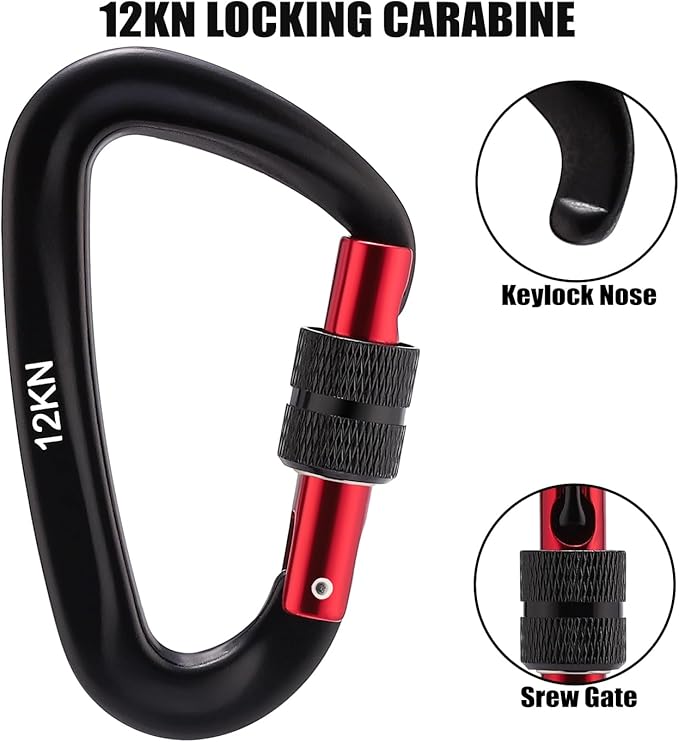12kN Locking Carabiner Clips, Small Aluminium Carabiners Keychain, Heavy Duty Caribeaners for Camping, Hiking, Hammocks, Swings, Dog Leash, 2 Pcs