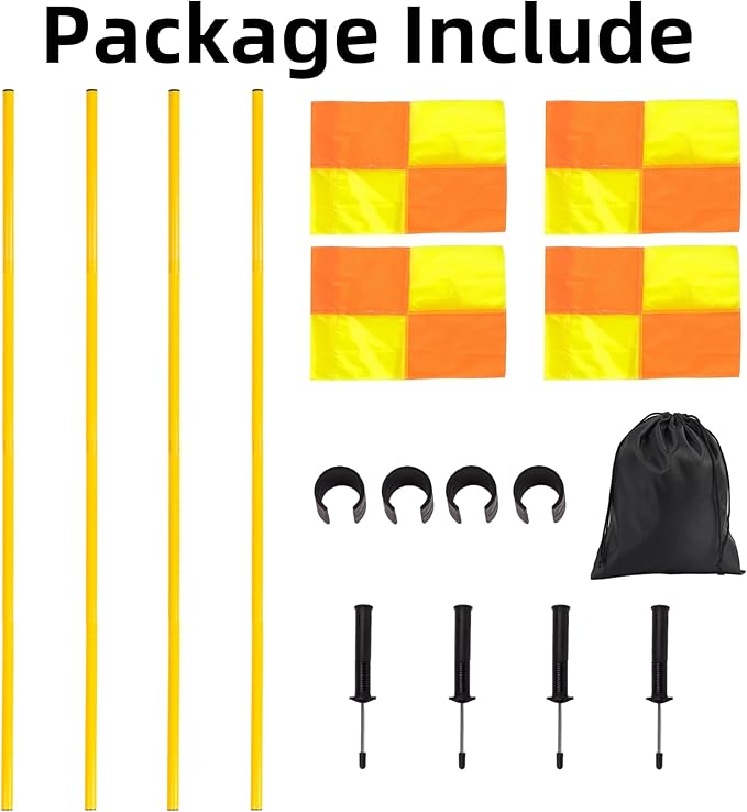 Soccer Corner Flags Set of 4 for Soccer Field, Adjustable Spring Loaded Soccer Flags Agility Training Poles Soccer Sticks, Speed and Agility Training Equipment with Storage Bag-5FT