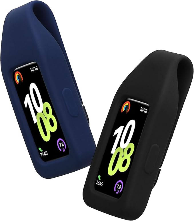kwmobile 2X Clip Holders Compatible with Huawei Band 10/9 / 8 - Clip-On Holder Replacement Set - Black/Dark Blue
