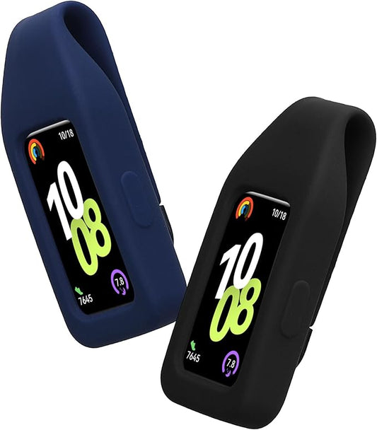 kwmobile 2X Clip Holders Compatible with Huawei Band 10/9 / 8 - Clip-On Holder Replacement Set - Black/Dark Blue