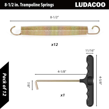 3.5"-8.5" Trampoline Springs, Heavy Duty Stainless Steel Trampoline Accessories with Swivel & Straight Hooks, Universal Trampoline Replacement Parts Includes T-Hook Tool, 12-48 Pack