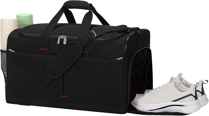 21 inch Gym Bag for Men with Shoe & Wet Compartment - 55L Duffle Bag for Travel Sport (Black)