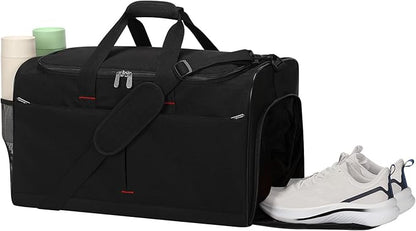 21 inch Gym Bag for Men with Shoe & Wet Compartment - 55L Duffle Bag for Travel Sport (Black)