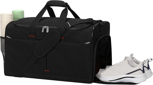 21 inch Gym Bag for Men with Shoe & Wet Compartment - 55L Duffle Bag for Travel Sport (Black)