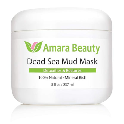 Amara Beauty Dead Sea Mud Mask for Face & Body - Pure Mud with No Fillers Detoxifies & Restores Healthy Skin - 8 oz.