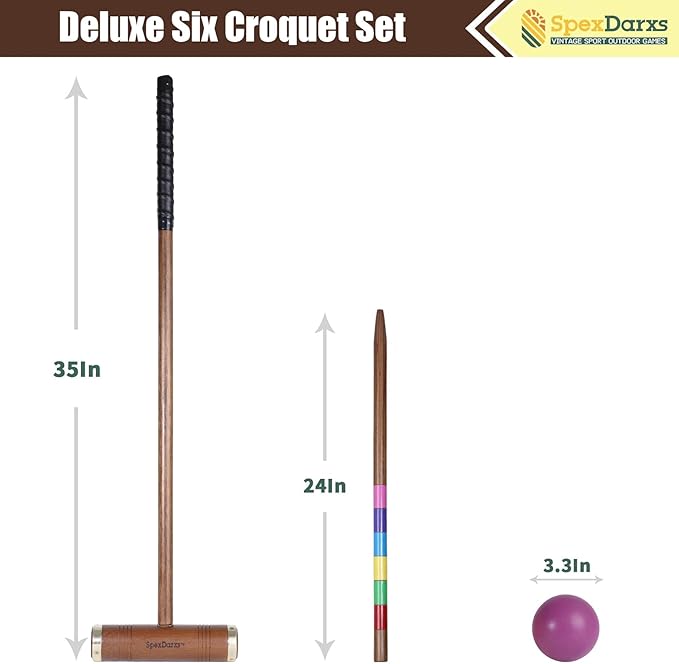 35’’ Six Player Croquet Game, Croquette Set with Premium Wooden Mallets/Colored Balls/Wickets/Stakes/Carrying Bag, Classic Outdoor Backyard Lawn Games for Teens Adults Family