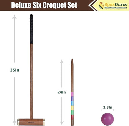 35’’ Six Player Croquet Game, Croquette Set with Premium Wooden Mallets/Colored Balls/Wickets/Stakes/Carrying Bag, Classic Outdoor Backyard Lawn Games for Teens Adults Family
