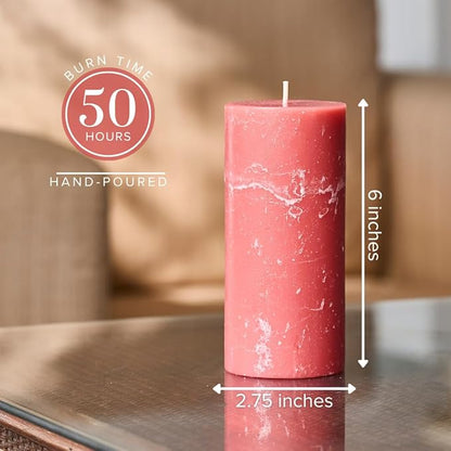 Simply Soson 3x6 inch Pink Rustic Peony and Rose Pillar Scented Candle - 3 Pack - for Home Decor, Aromatherapy, Weddings, Restaurants, Spa, Church