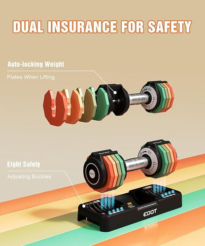 Adjustable Dumbbells Set/Single, 12.5LB/22.5LB/55LB 5 in 1 Free Adjustable Dumbbell Set with Anti-Slip Handle & Rainbow-colored Weight Plates for Home Gym, Weight Set for Women Men