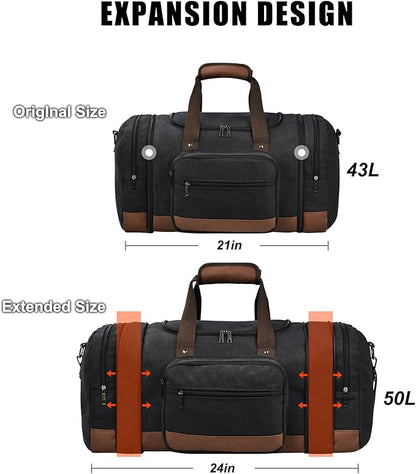 Dimayar Canvas Duffle Bag for Travel,Expandable Carry on Bag,Overnight Weekend Gym Bag Duffel Bag Mens Travel Bag