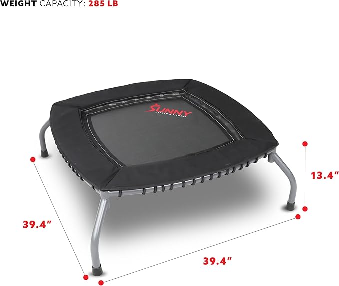 Sunny Health & Fitness Springless Mini Fitness Trampoline ??Premium Adjustable Bungee-Style Indoor/Outdoor Exercise Rebounder for Quieter and Safer Workouts