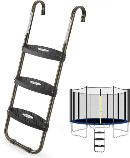 HBTower Trampoline Ladder, 3-Step Trampoline Steps with Horizontal Wide Steps, Skid-Proof Steps Universal Hook, UV Treated Steel, 220Lbs Capacity Trampoline Stairs Accessories for Kids/Children